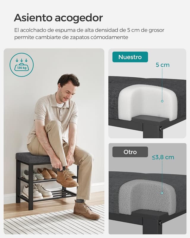 Thumbnail 3 de SONGMICS Banco Zapatero LBS576B01 3 Niveles