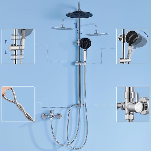 Thumbnail 6 de AuraLum Auralum Colonna Doccia senza miscelatore con set doccia 25 cm, saliscendi regolabile e 4 getti (cromo)
