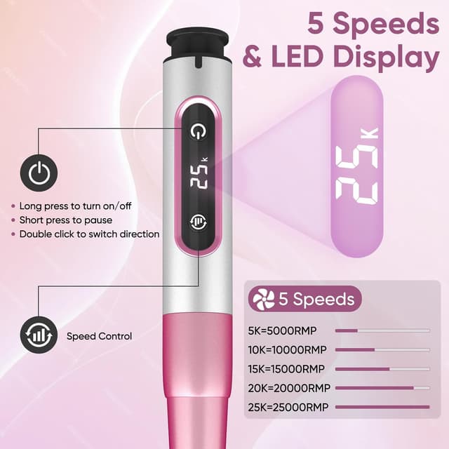 Detalle 2 de Oukzon Nagelfräser Kabellos 25000 U/Min 💅