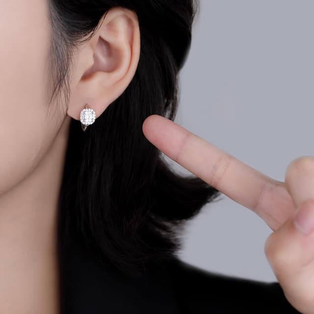 Detalle de SLUYNZ 925 Sterling Silber Halo Creolen mit simulierten Diamanten (CZ) – quadratisches Huggie-Design