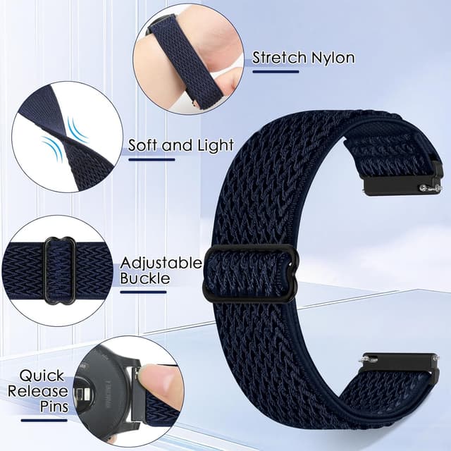Detalle 2 de Relting 4 Pack 20mm Elastic Nylon Bands for Garmin Vivoactive/Venu, Amazfit Bip 3 & More