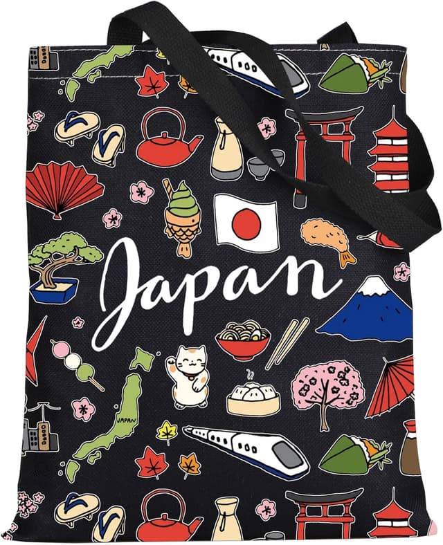 Detalle de LEVLO Japan Travel Pouch Bag (Japan Theme) – Cotton Canvas Zipper Pouch for Toiletries, Makeup & Souvenirs