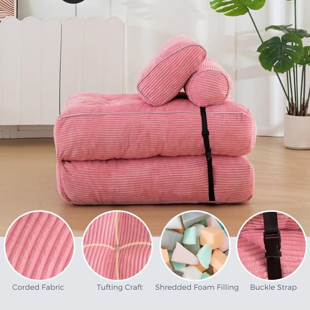 Detalle de MAXYOYO Folding Sofa Bed – Convertible Sleeper Chair Bed in Pink