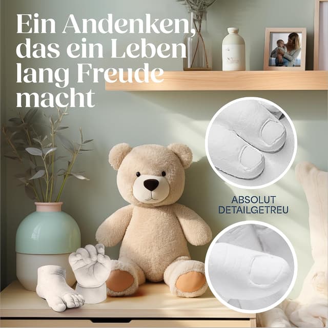 Detalle 2 de Niimo® 3D Gipsabdruck Baby Hand und Fuß – Set für detailgetreue Abdrucke als Geburtstags-/Taufgeschenk (0–9 Monate)