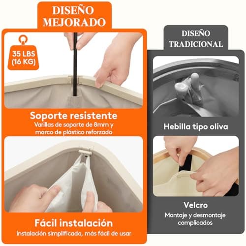 Detalle 2 de Lifewit cesto ropa sucia 105 L beige