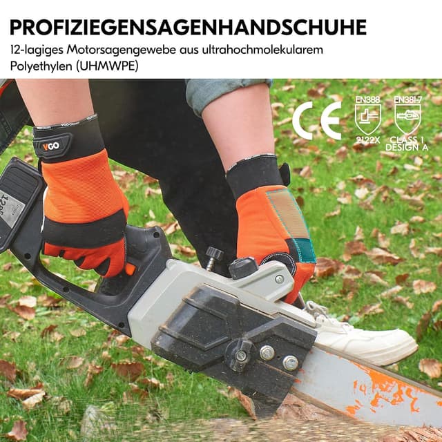Detalle de Kettensägeschutzhandschuhe Vgo... EN381-7, Klasse 1 (20 m/s) – Schnittschutz aus Ziegenleder und PVC