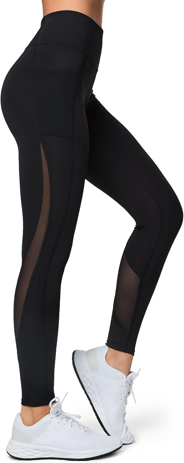 Detalle de Yvette Damen Sport-Leggings mit Mesh-Einsätzen und High-Waist, blickdicht & bequem
