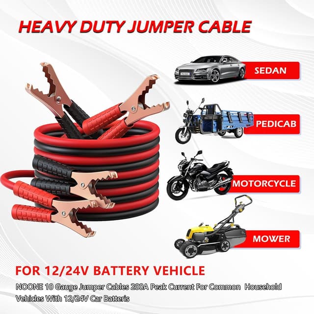 Detalle 2 de NOONE Jumper Cables 10 ft, 10-Gauge for Cars