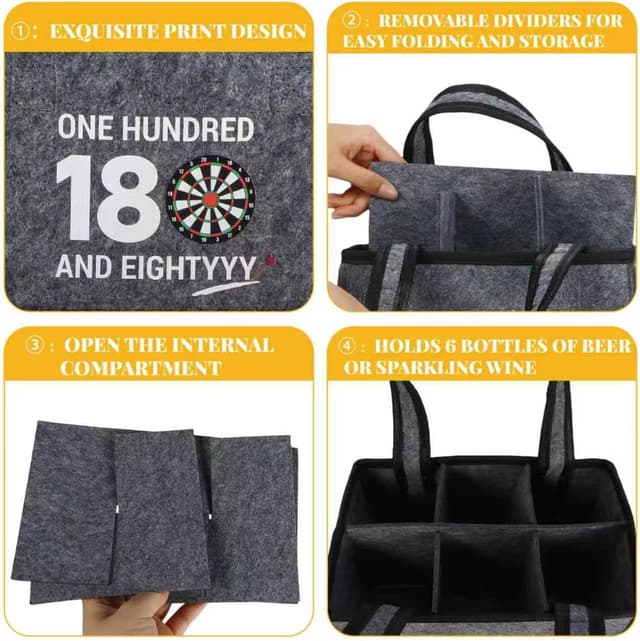 Detalle de KHstylehoo Dart-Geschenktasche aus Filz „ONE HUNDRED AND EIGHTYYY“ – Flaschenhandtasche für Dartfans