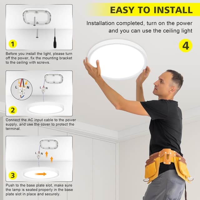 Thumbnail 6 de Befurglor 24W LED Ceiling Light 2 Pack (5000K Daylight White, 2200LM) – IP44 flush mount