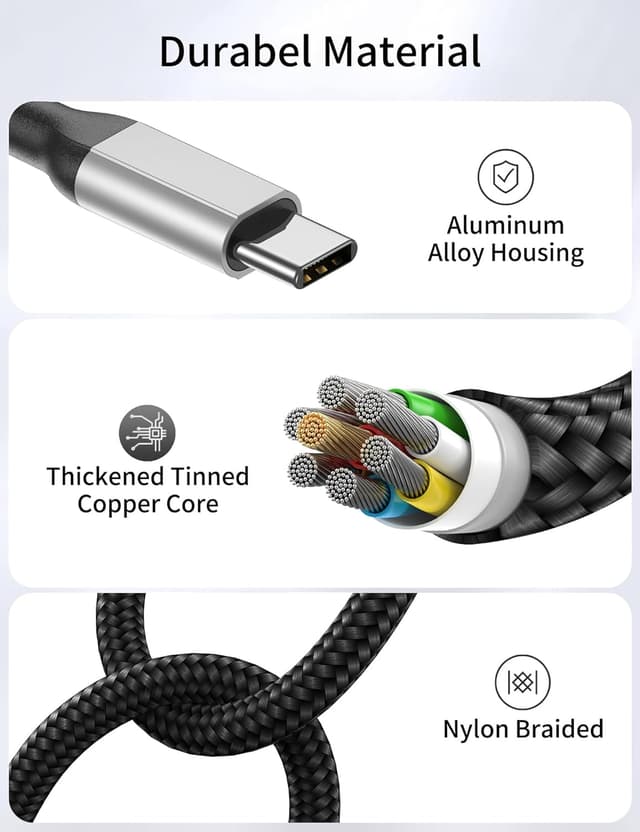 Detalle 2 de Acecene USB-A auf USB-C Ladekabel (1 m), 2er-Set mit 3A Schnellladen & Datenübertragung – Schwarz