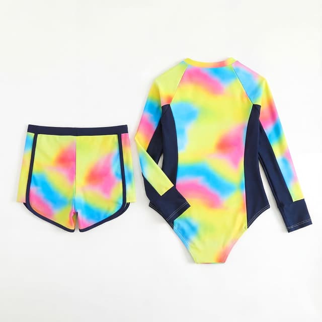 Detalle de JiAmy Mädchen Badeanzug Zweiteiler Set (Langarm UV-Schwimmshirt mit Badehose) für 7–12 Jahre, Gr. 122–152