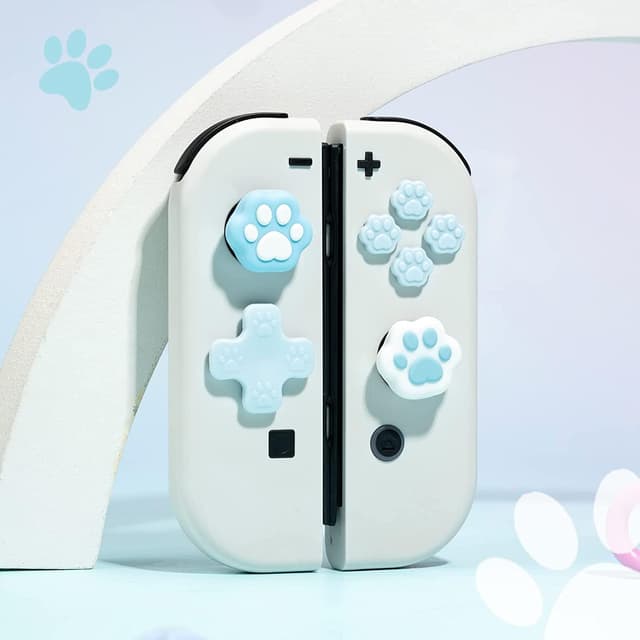 Detalle de GeekShare Cat Paw Button Caps & Thumb Grips Set for Nintendo Switch/OLED (Blue)
