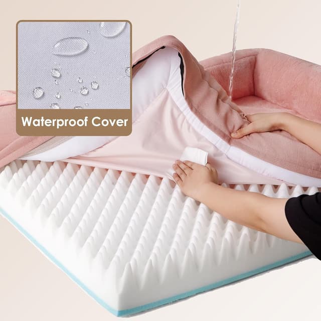 Detalle 2 de EHEYCIGA Memory Foam Dog Bed (Medium) with Removable Washable Cover & Waterproof Liner, Dusty Pink