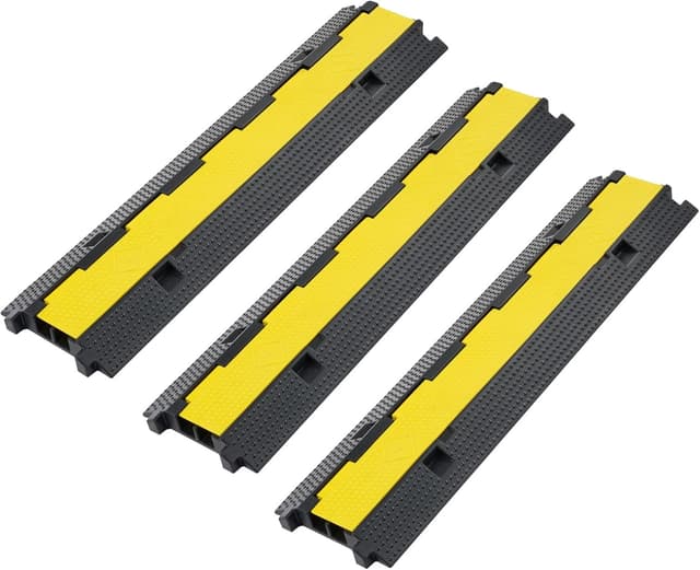 Detalle de CREWORKS Boden-Kabelbrücke Set (3 Stück) mit 2 Kabelkanälen für den Außeneinsatz – Kabelschutz für Parkplätze & Lager