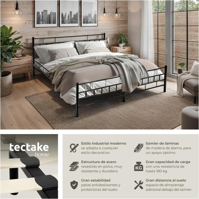 Thumbnail 3 de tectake Cama Matrimonio 140x200 acero
