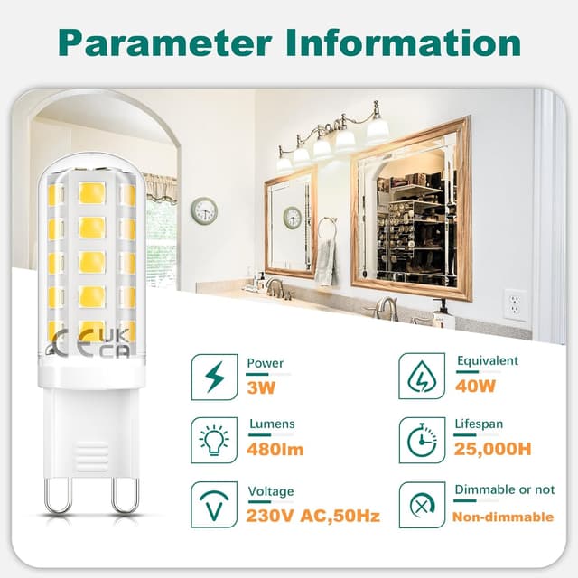 Detalle 2 de DiCUNO Bombilla LED G9 3W 💡 Ahorrador Blanco Neutro (6 Uds)