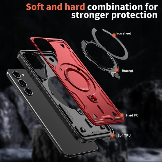 Thumbnail 1 de Tuvror Hülle für Samsung Galaxy S23 – 360° drehbarer Ständer, stoßfester Rundumschutz (Rot)