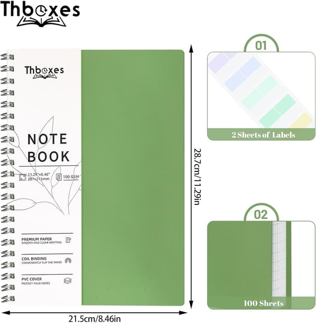 Detalle 2 de Thboxes 2 Pack A4 Spiral Notebook (400 pages) with PVC hardcover, college ruled paper