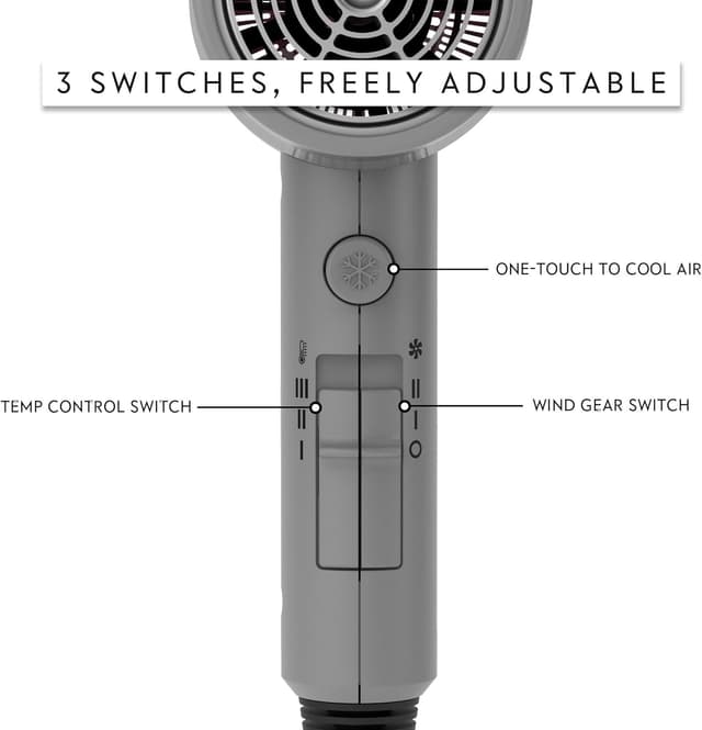 Detalle de AINA Hair Dryer with Diffuser (Ash Grey) – ionic, ceramic heat and cold shot for faster, smoother drying