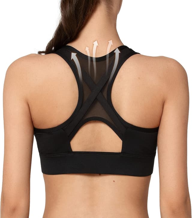 Detalle 2 de Yvette High Impact Zip Front Sports Bra with Mesh Racerback for Women (High Support)