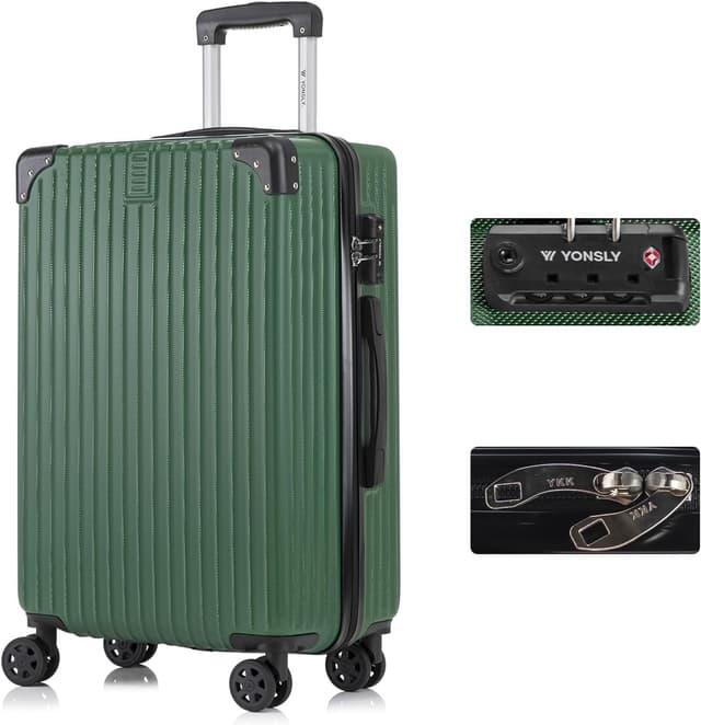Detalle de YONSLY Premium Reisekoffer mit TSA-Schloss, YKK-Reißverschluss und 4 Rollen (Trolley) – Dunkelgrün, Größe L