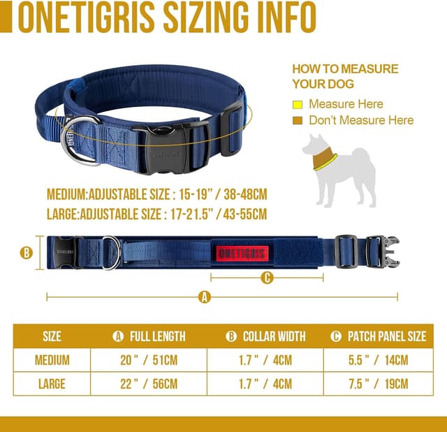 Detalle de OneTigris Tactical Dog Collar with Handle (M, Navy Blue) for Large Dogs