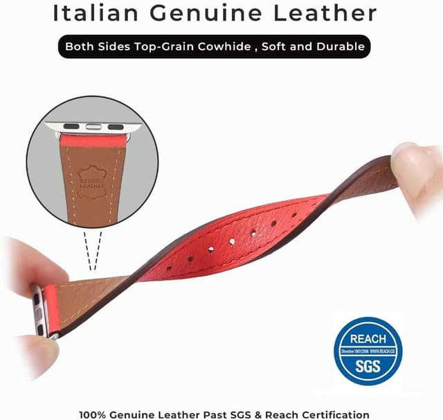Detalle de AoYi Italian Genuine Leather Watch Straps for Apple Watch (38mm–49mm) – Slim cowhide bands with 316L stainless steel buckle