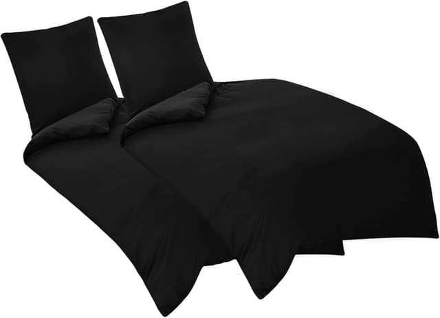 Detalle de Aisbo Bettwäsche 135x200 4-teilig in Schwarz (Mikrofaser, Reißverschluss, ÖKO-TEX) inkl. 2 Kissenbezüge 80x80