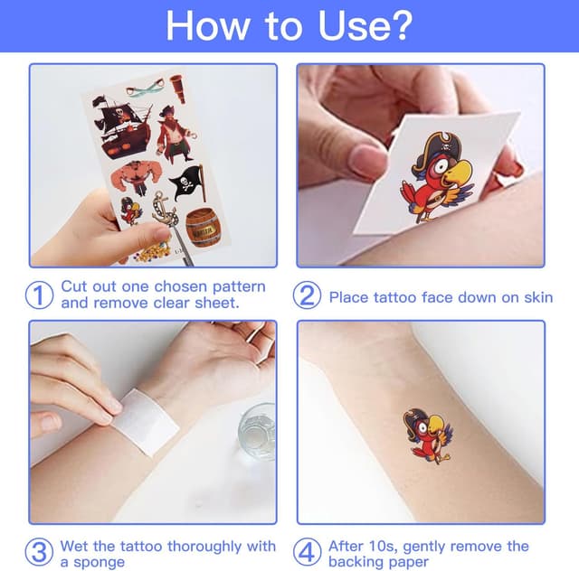 Detalle de Piraten Kindergeburtstag-Set mit Piratenhut, Augenklappe und Piraten-Tattoos (Filz) – 8-teilig