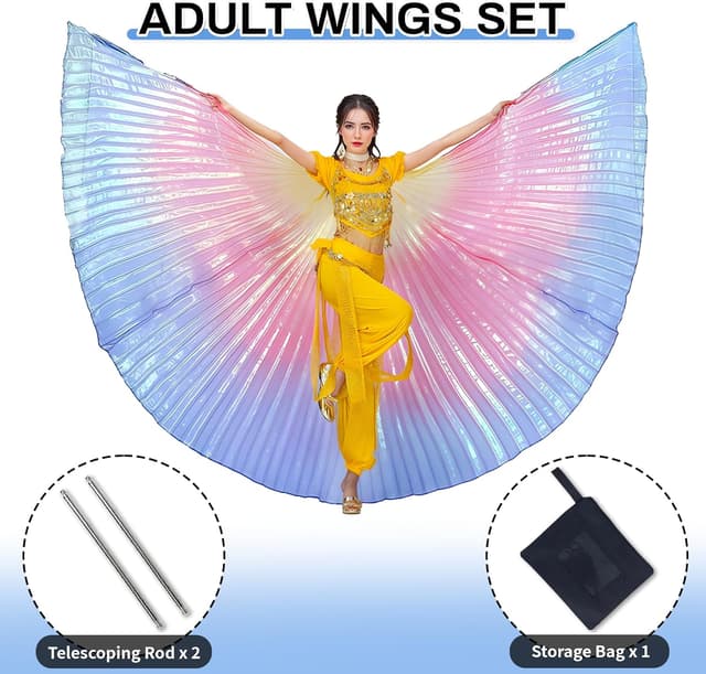 Detalle de Baisdan Isis Ailes avec bâtons télescopiques et sac de transport – ailes pour danse du ventre, carnaval et Halloween