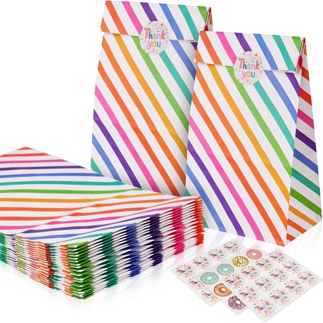 Detalle de Flintronic 18er Papiertüten-Set für Kindergeburtstage mit Aufklebern (24 × 13 × 8 cm) – Candy-Tüten für Mitgebsel