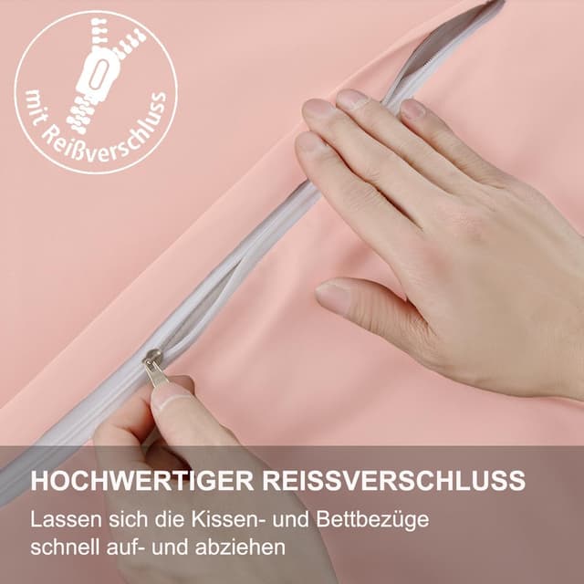 Detalle 1 de Kissenbezug 40x60 2er Set aus Mikrofaser (Hellrosa) – bügelfrei & knitterfrei mit Reißverschluss