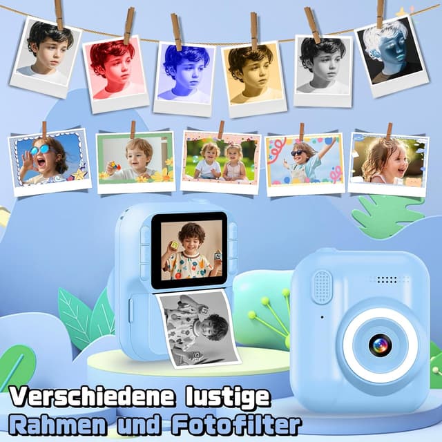 Detalle 1 de Sofortbildkamera Kinder 1080P mit 32-GB-Karte, 2,4-Zoll-Display & Druckpapier – Geburtstags- und Weihnachtsgeschenk für 3–12 Jahre