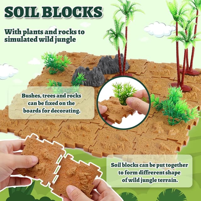 Detalle 2 de TOEY PLAY 52PCS Animal Mother & Child Jungle Safari Figures Set with Soil Blocks & Carry Case