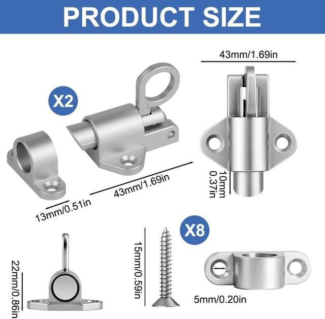 Detalle 2 de AOOSU Molla Automatica Chiavistello 2pz Argento