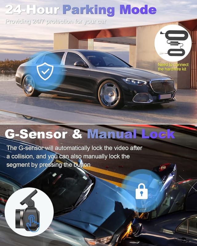 Detalle 2 de Dash Cam Front and Rear 4K+1080P with 5GHz WiFi, Dual Cameras and 64GB Card (App Control)