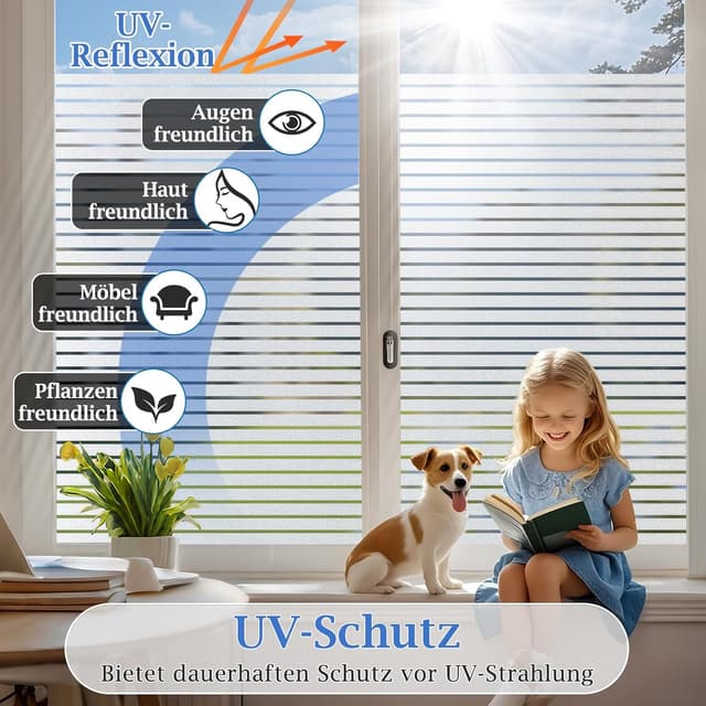 Detalle 2 de Lifetree Fensterfolie mit Streifen: Sichtschutzfolie Milchglasoptik selbstklebend? ohne Klebstoff, 90×200 cm