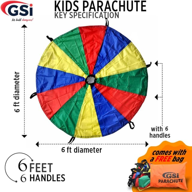 Detalle de GSi Kids Play Parachute Rainbow Parachute Toy Tent Game (6ft) for Gymnastics & Group Play