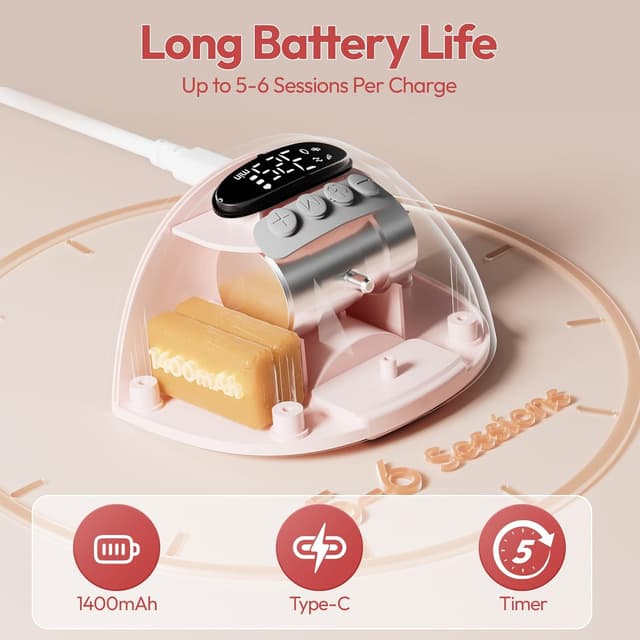 Detalle de NCVI Electric Wearable Breast Pump 8131 (Hands-Free) with 4 Modes & 9 Suction Levels, Pink, Includes 19/21/24mm Flanges (2 Pack)