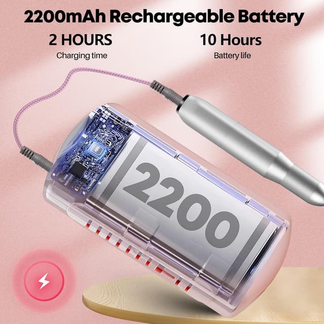 Detalle de Droyek Portable Electric Nail Drill Kit (30,000 RPM) with 13 Drill Bits & 50 Sanding Bands for Acrylic, Gel, and Extensions