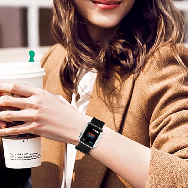 Detalle de GZ GZHISY JuQBanke Sport Loop Nylon Band for Apple Watch (Dark Black) — 42mm / 44mm / 45mm