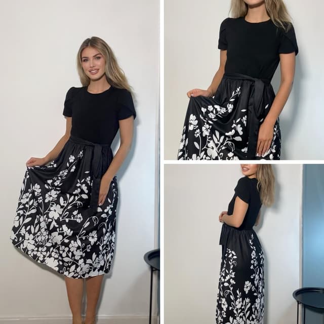 Detalle 2 de ZEAGOO Damen Sommerkleid mit Taschen, A-Linie & Blumendesign – Midikleid mit hoher Taille (S–XXL)