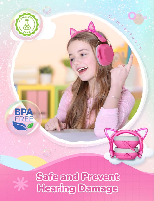 Detalle de iClever Gehörschutz für Kinder (SNR 29 dB) – Lärmschutz-Kopfhörer mit Noise-Reduction, Rosa