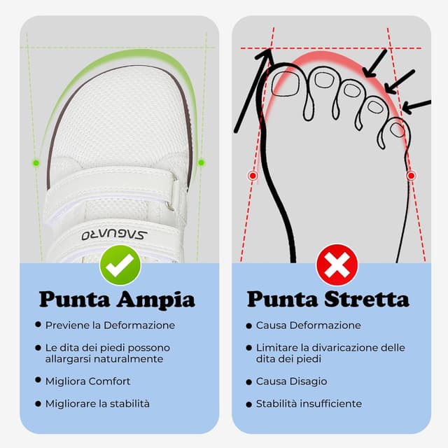 Detalle de SAGUARO Scarpe Barefoot Bambini sneaker minimaliste con punta ampia e chiusura a strappo (Gr. 25-35)
