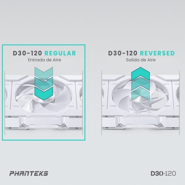 Detalle de Phanteks D30 Regular Blade Kit 3 ventiladores DRGB 120mm blancos