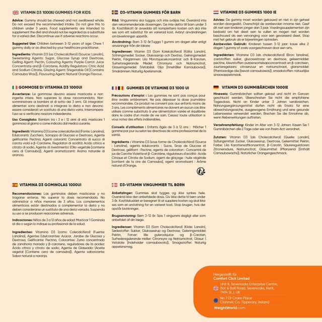 Detalle de maxmedix Vitamin D3 Kinder Gummibärchen mit Orangengeschmack (1.000 IE, 120 Stück) – für Kinder von 3 bis 12 Jahren