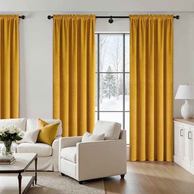 Detalle de MIULEE 2er Set Samtvorhänge blickdicht zur Verdunkelung, Stangendurchzug – Senfgelb, 140 x 260 cm