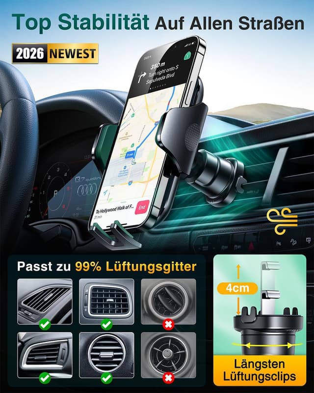 Thumbnail 5 de VANMASS 2026 militärische Handyhalterung für Auto mit Lüftungshaken – 360° drehbar, Metallhaken, grün