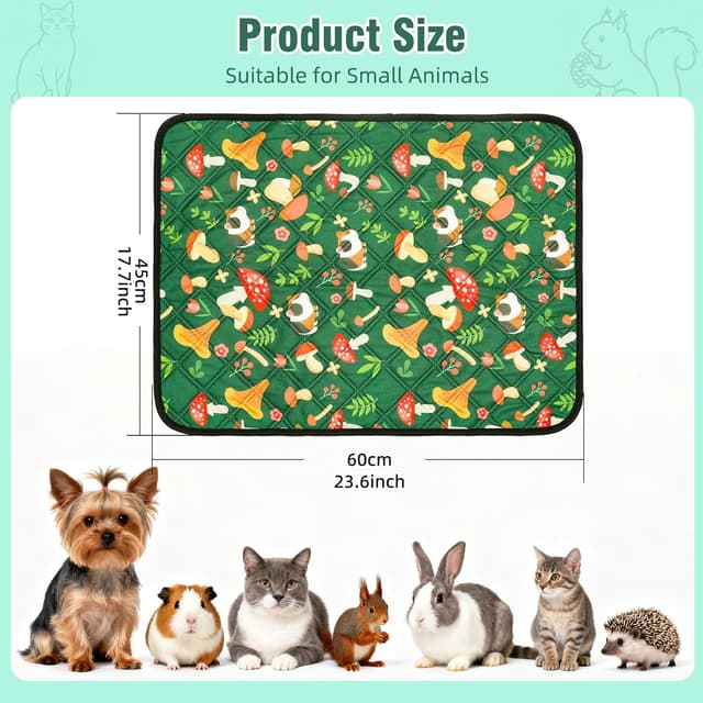 Detalle 2 de HOZKUY 2-Pack Guinea Pig Cage Liners & Bedding (18"x24") – washable, reusable, leakproof pee pads with non-slip base